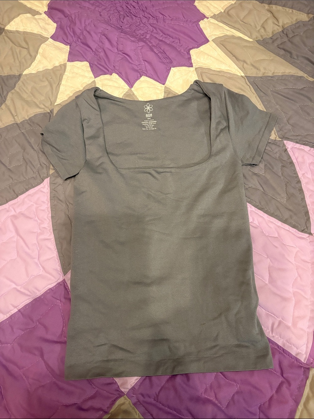 Aura Gray Scoop Neck Short Sleeve Tee